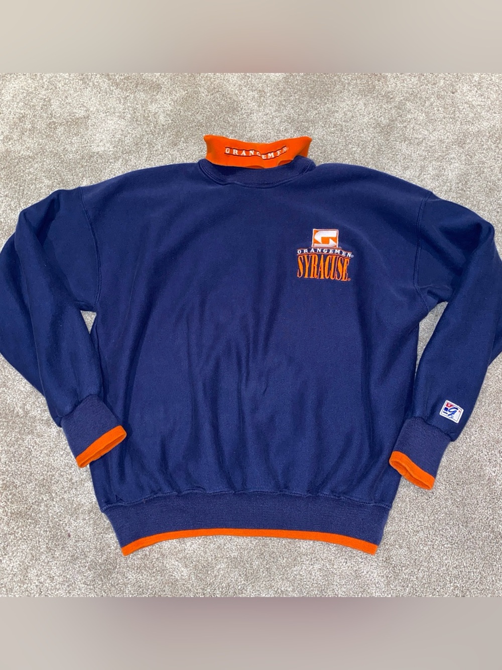 Vintage Syracuse Orangemen Faux Turtleneck Sweatshirt Sz L Navy Orange The Game
